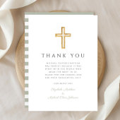 Elegant Sage Green Cross Baptism Bedankkaart