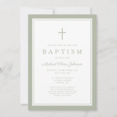 Elegant Sage Green Cross Boy Baptism Kaart (Voorkant)