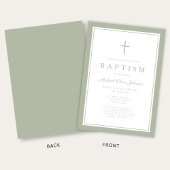 Elegant Sage Green Cross Boy Baptism Kaart