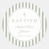 Elegant Sage Green Cross Boy Baptism  Ronde Sticker (Voorkant)