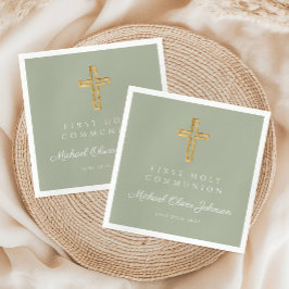Elegant Sage Green Cross Religieuze Eerste Communi Servet