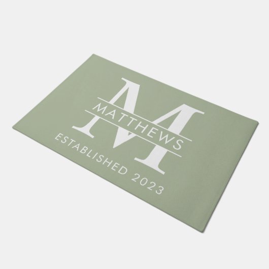 Elegant Sage Green Custom Monogram Name Deurmat (Schuin)