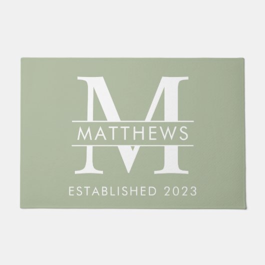 Elegant Sage Green Custom Monogram Name Deurmat (Voorkant)