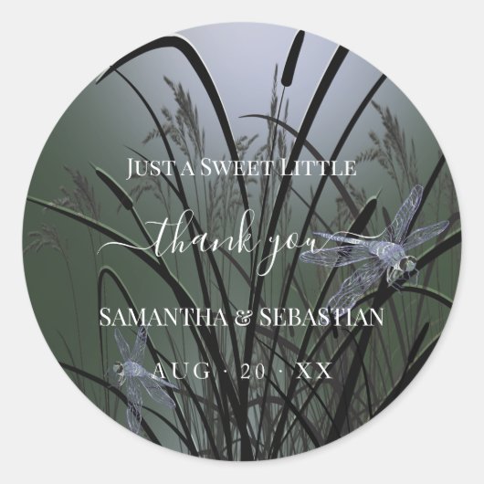 Elegant Sage Green Dragonflies Bedankt Ronde Sticker (Voorkant)