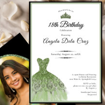 Elegant sage green dress 18th birthday debut invit