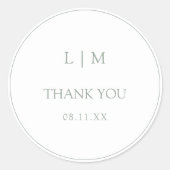 Elegant Sage Green Eenvoudig Monogram Dank u Ronde Sticker (Voorkant)
