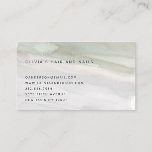 Elegant Sage Green en Grey Waterverf Klantenkaartje (Achterkant)