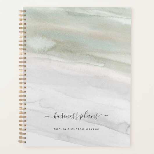 Elegant Sage Green en Grey Waterverf Planner (Voorkant)
