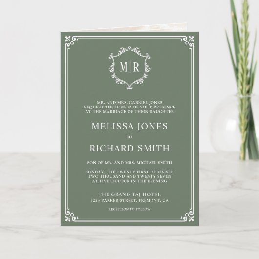 Elegant Sage Green en White Monogram Wedding (Voorkant)