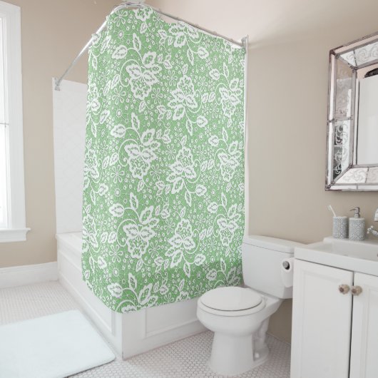 ELEGANT SAGE GREEN EN WITTE LACE SHOWER CURTATION DOUCHEGORDIJN (In situ)