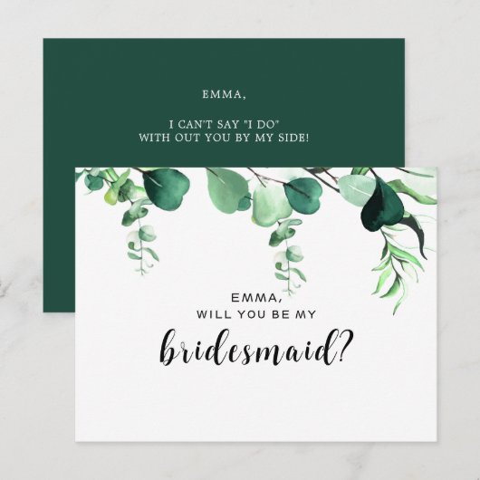 Elegant Sage Green Eucalyptus Foliage Bridesmaid Briefkaart (Voorkant / Achterkant)
