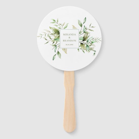 Elegant Sage Green Eucalyptus Foliage Weddenschap Handwaaier (Voorkant)
