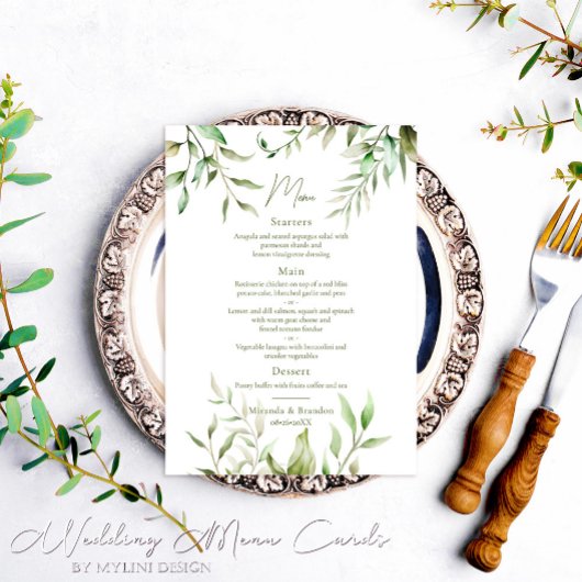 Elegant Sage Green Eucalyptus Foliage Weddenschap Menu