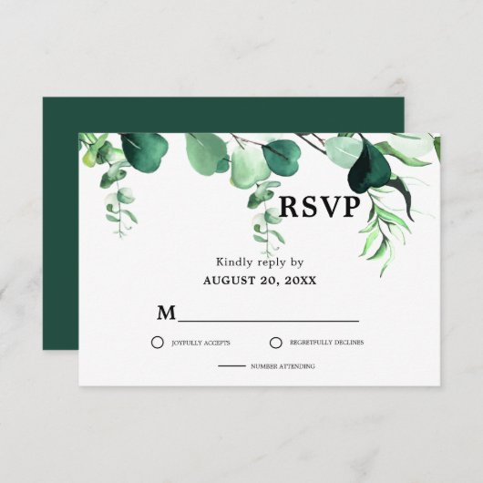 Elegant Sage Green Eucalyptus Foliage Weddenschap RSVP Kaartje (Voorkant / Achterkant)