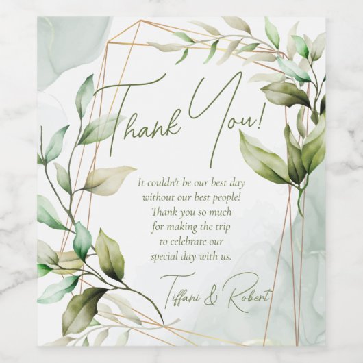 Elegant Sage Green Eucalyptus Foliage Weddenschap Wijn Etiket (Enkel label)