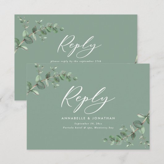 Elegant sage green Eucalyptus Greenery Wedding RSVP Kaartje (Voorkant / Achterkant)