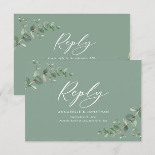 Elegant sage green Eucalyptus Greenery Wedding RSVP Kaartje