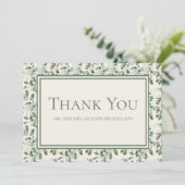 Elegant Sage Green Eucalyptus Leaves Cream Wedding Bedankkaart (Staand voorkant)