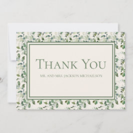 Elegant Sage Green Eucalyptus Leaves Cream Wedding Bedankkaart