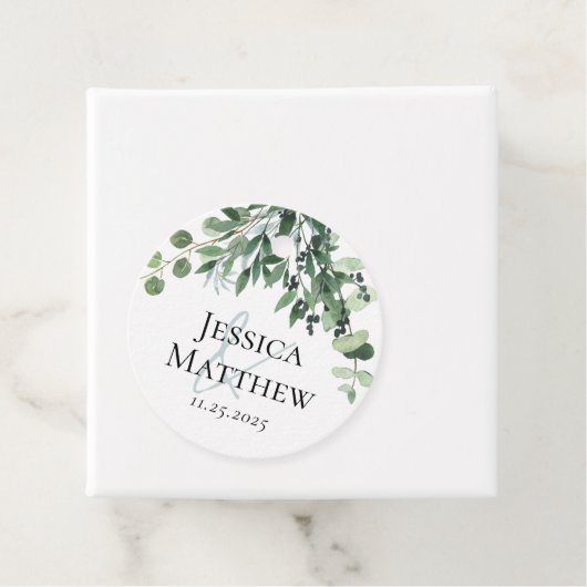 Elegant Sage Green Eucalyptus Wedding Bedankjes Labels (In situ)