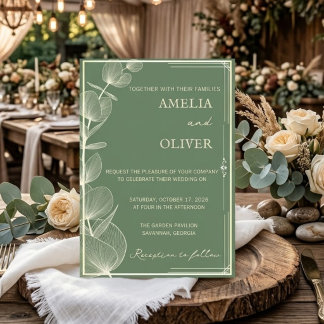 Elegant Sage Green Eucalyptus Wedding Invitation Kaart