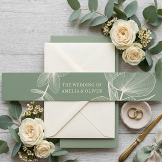 Elegant Sage Green Eucalyptus Wedding Invitation Uitnodigingen Wikkel