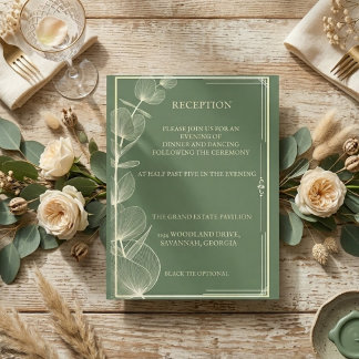 Elegant Sage Green Eucalyptus Wedding Reception Informatiekaartje