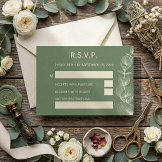 Elegant Sage Green Eucalyptus Wedding RSVP Reply C Kaartje