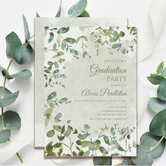 Elegant Sage Green Eucalyptus White Afstuderen Kaart