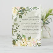 Elegant Sage Green Eucalyptus White Floral Wedding Kaart (Staand voorkant)