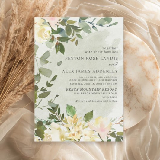 Elegant Sage Green Eucalyptus White Floral Wedding Kaart