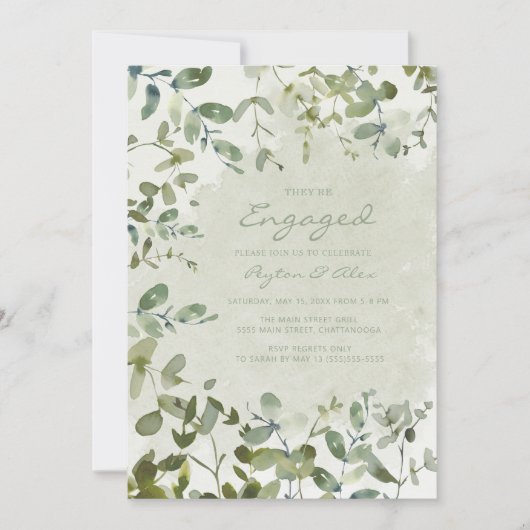 Elegant Sage Green Eucalyptus White Verloving Kaart (Voorkant)