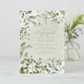 Elegant Sage Green Eucalyptus White Verloving Kaart (Staand voorkant)