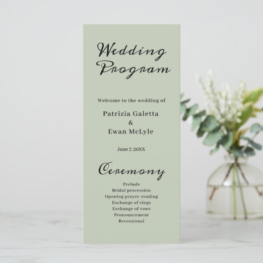 Elegant Sage Green Flat Wedding-programma Programmakaart (Staand voorkant)
