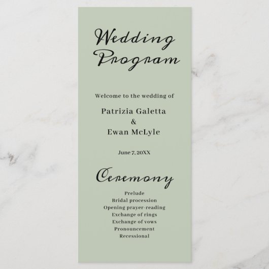 Elegant Sage Green Flat Wedding-programma Programmakaart (Voorkant)