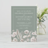 Elegant Sage Green Floral Boho Wedding Kaart (Staand voorkant)