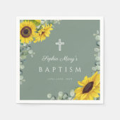 Elegant Sage Green Floral Cross Baptisme Servet (Voorkant)