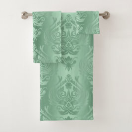 Elegant Sage Green Floral Damask Print Bad Handdoek