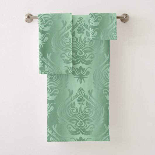 Elegant Sage Green Floral Damask Print Bad Handdoek (Insitu)
