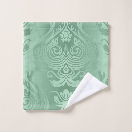 Elegant Sage Green Floral Damask Print Bad Handdoek (Wasdoekje)