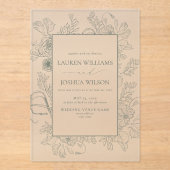 Elegant Sage Green Floral Line Art Wedding Acryl Uitnodigingen (Voorkant)