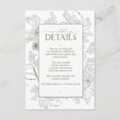 Elegant Sage Green Floral Line Art Wedding Details Informatiekaartje (Voorkant)