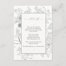Elegant Sage Green Floral Line Art Wedding Details Informatiekaartje