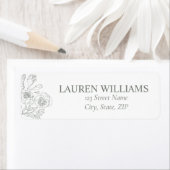 Elegant Sage Green Floral Line Art Wedding Etiket (Insitu)