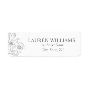 Elegant Sage Green Floral Line Art Wedding Etiket