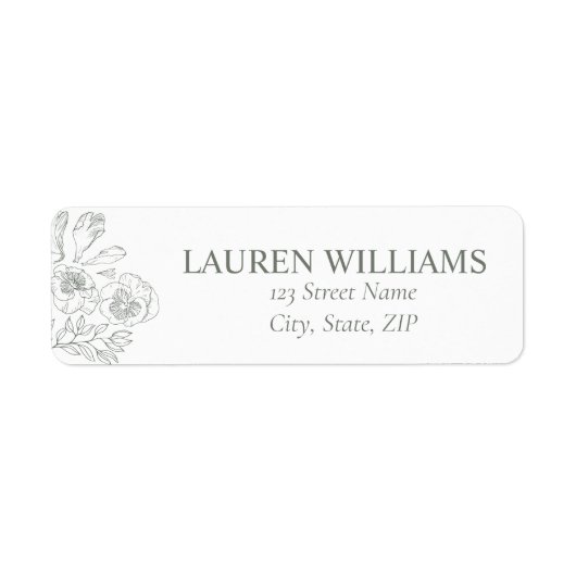 Elegant Sage Green Floral Line Art Wedding Etiket (Voorkant)