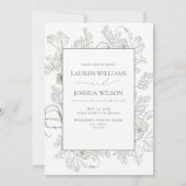 Elegant Sage Green Floral Line Art Wedding Kaart (Voorkant)