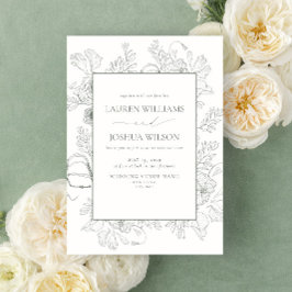 Elegant Sage Green Floral Line Art Wedding Kaart