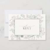 Elegant Sage Green Floral Line Art Wedding QR Code RSVP Kaartje (Voorkant)