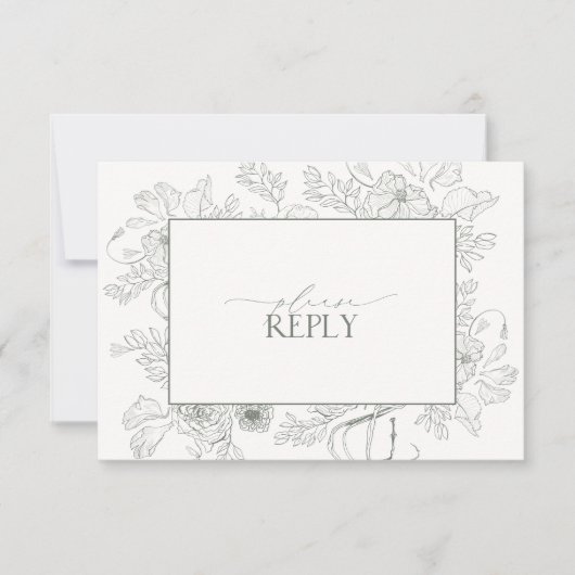 Elegant Sage Green Floral Line Art Wedding QR Code RSVP Kaartje (Voorkant)